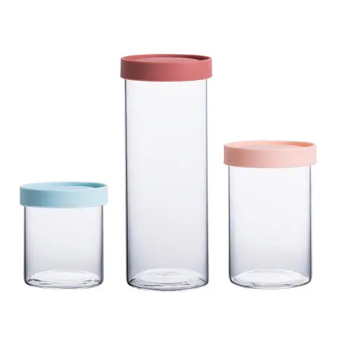 不含BPA硅胶盖高硼硅酸盐玻璃可堆叠家庭存储玻璃罐