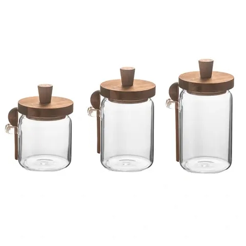 食品储存容器玻璃罐香料罐高硼硅酸盐气密玻璃带木盖和勺子